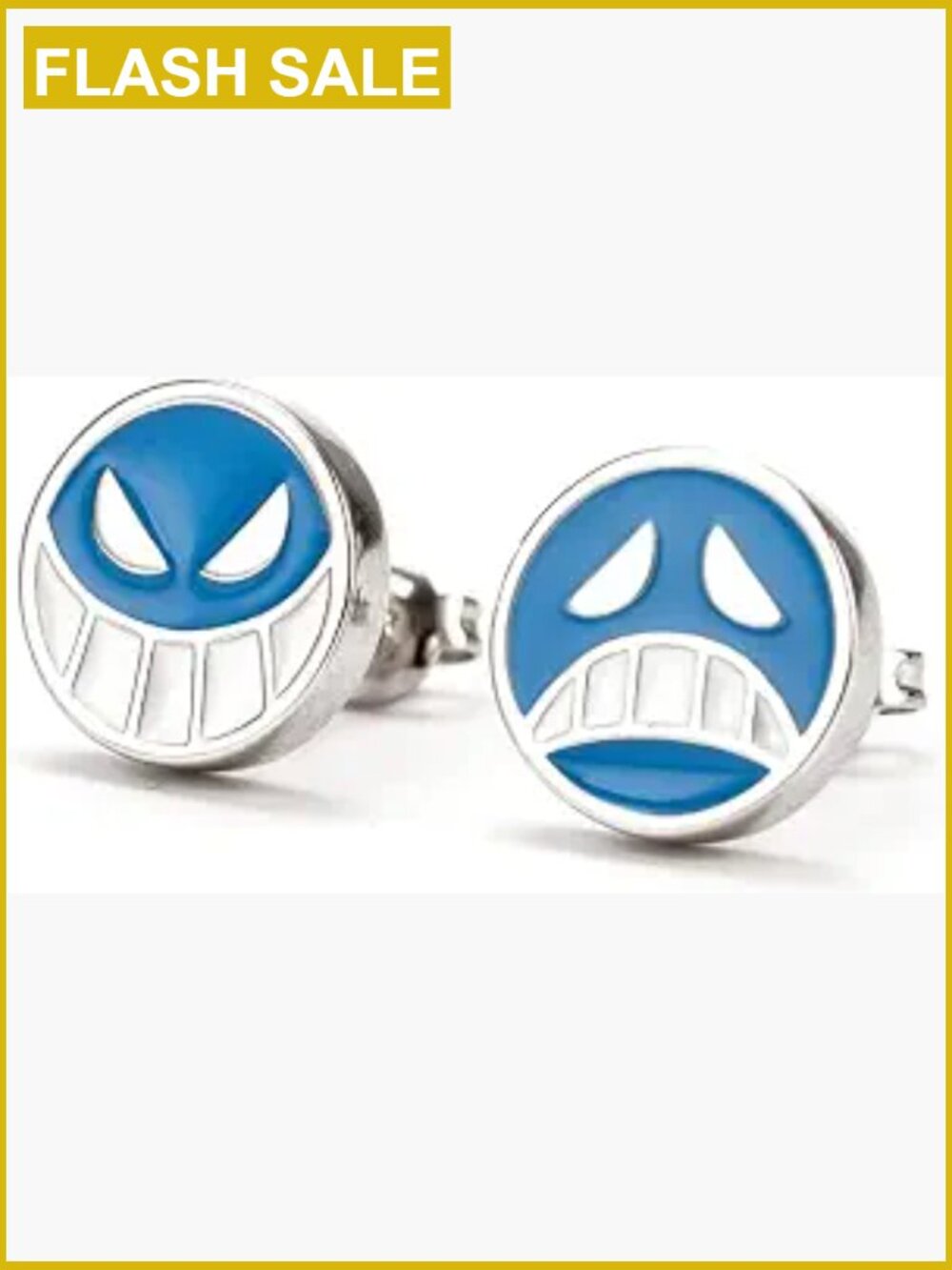 Happy Sad Face Smiley Stud Earrings Silver Tone Cute Unisex